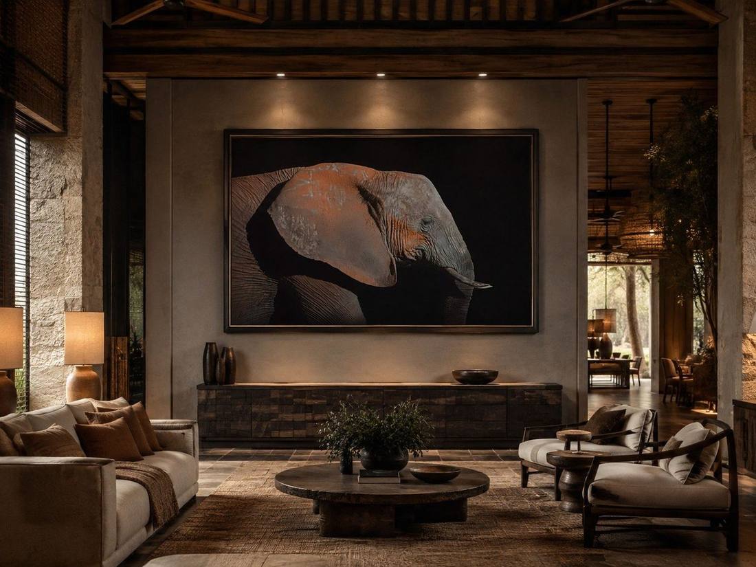 Perfil de elefante montado en una sala