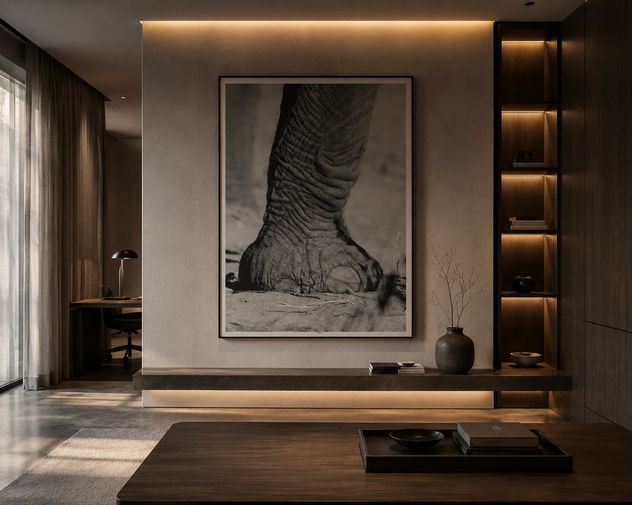 Pata de elefante montada en un estudio